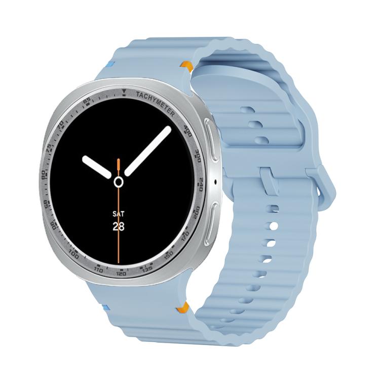 For Samsung Galaxy Watch8 44mm Speed Bezel and Wavy Grain Stitched Color Buckle Silicone Watch Band(Light Blue Silver) - free shipping - PMC TechLife - Order now!