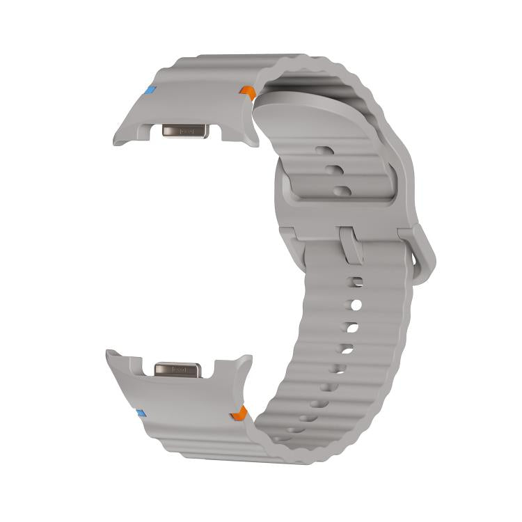 For Samsung Galaxy Watch8 44mm Speed Bezel and Wavy Grain Stitched Color Buckle Silicone Watch Band(Gray Silver) - free shipping - PMC TechLife - Order now!