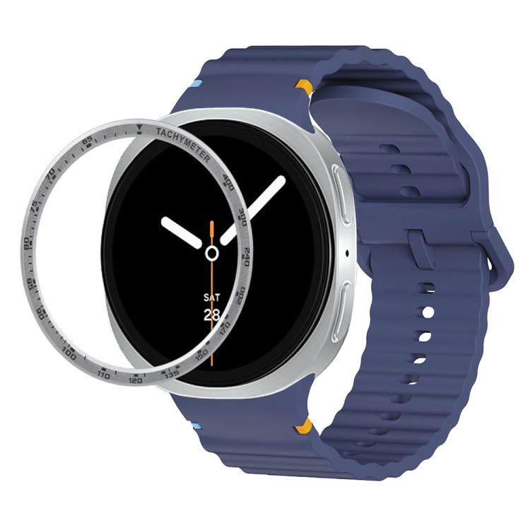 For Samsung Galaxy Watch8 44mm Speed Bezel and Wavy Grain Stitched Color Buckle Silicone Watch Band(Midnight Blue Silver) - free shipping - PMC TechLife - Order now!