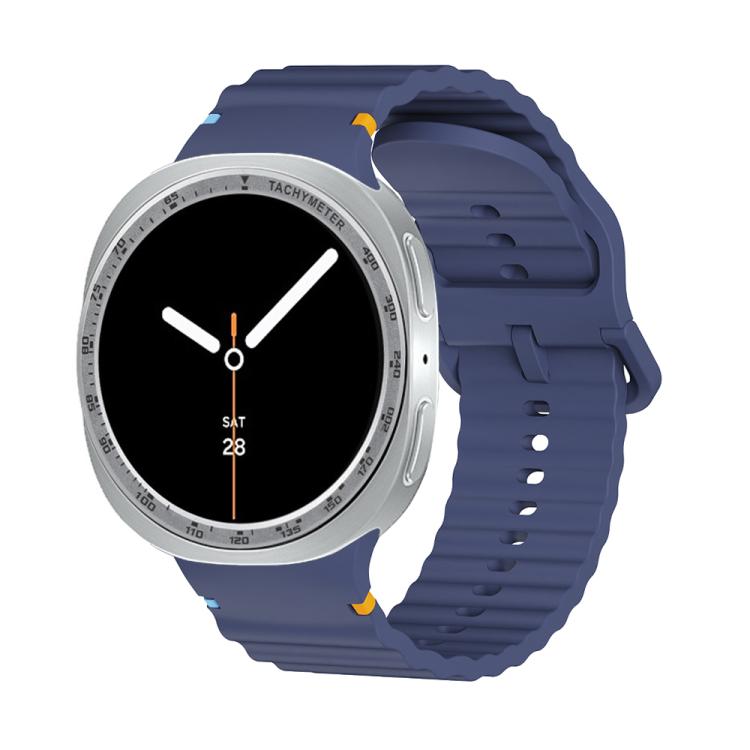 For Samsung Galaxy Watch8 44mm Speed Bezel and Wavy Grain Stitched Color Buckle Silicone Watch Band(Midnight Blue Silver) - free shipping - PMC TechLife - Order now!