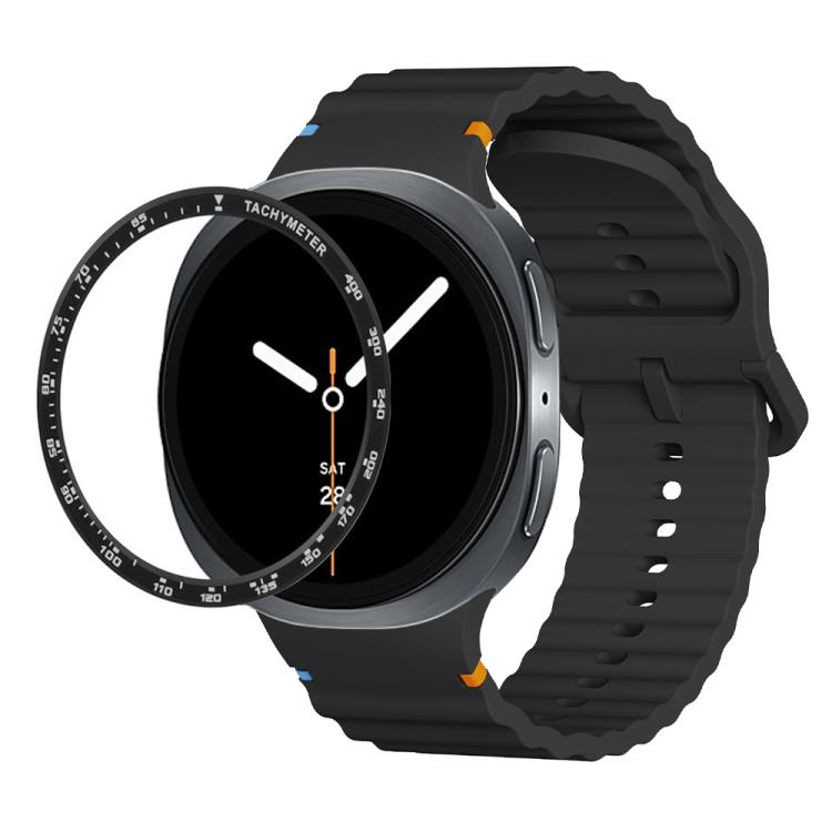 For Samsung Galaxy Watch8 44mm Speed Bezel and Wavy Grain Stitched Color Buckle Silicone Watch Band(Black Black) - free shipping - PMC TechLife - Order now!