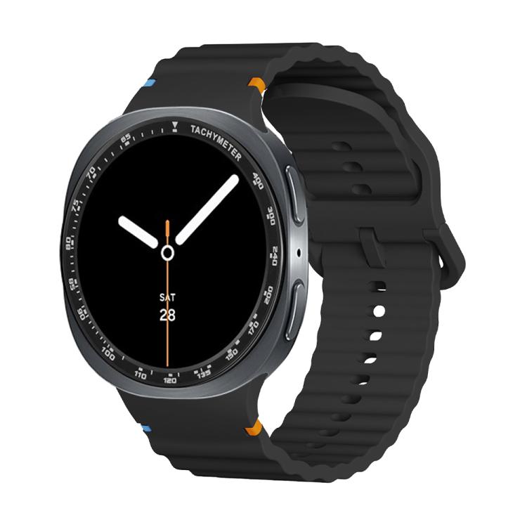 For Samsung Galaxy Watch8 44mm Speed Bezel and Wavy Grain Stitched Color Buckle Silicone Watch Band(Black Black) - free shipping - PMC TechLife - Order now!