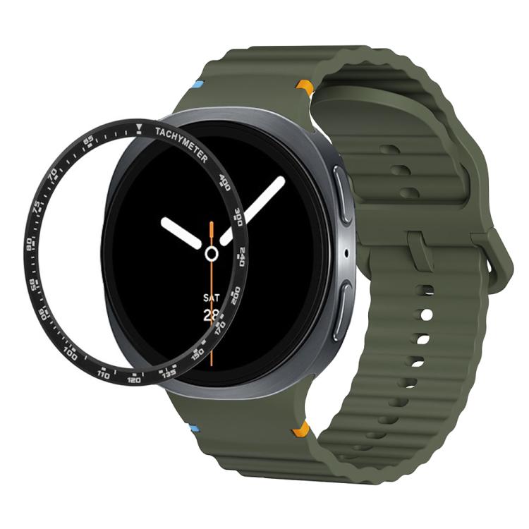 For Samsung Galaxy Watch8 44mm Speed Bezel and Wavy Grain Stitched Color Buckle Silicone Watch Band(Army Green Black) - free shipping - PMC TechLife - Order now!