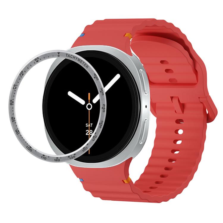 For Samsung Galaxy Watch8 40mm Speed Bezel and Wavy Grain Stitched Color Buckle Silicone Watch Band(Red Silver) - free shipping - PMC TechLife - Order now!