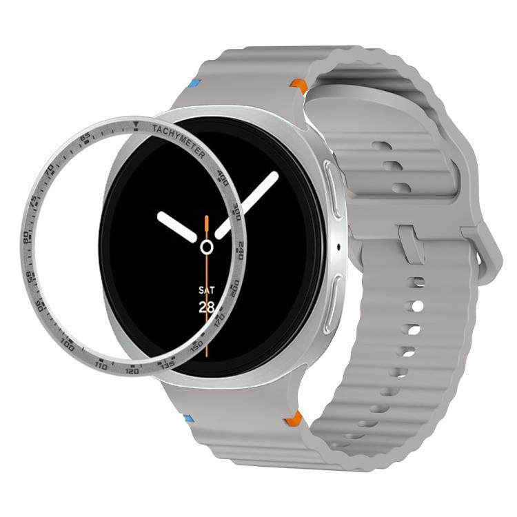 For Samsung Galaxy Watch8 40mm Speed Bezel and Wavy Grain Stitched Color Buckle Silicone Watch Band(Gray Silver) - free shipping - PMC TechLife - Order now!