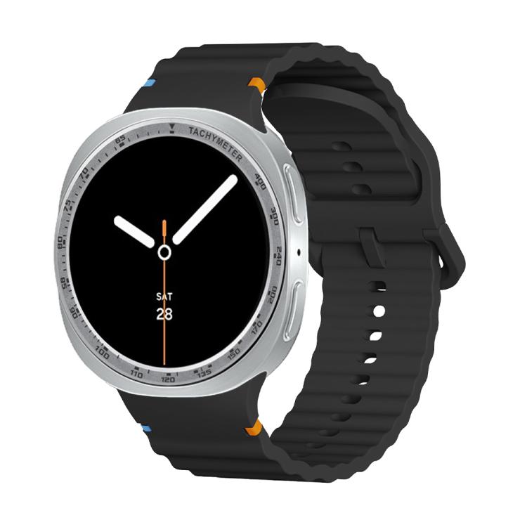 For Samsung Galaxy Watch8 40mm Speed Bezel and Wavy Grain Stitched Color Buckle Silicone Watch Band(Black Silver) - free shipping - PMC TechLife - Order now!