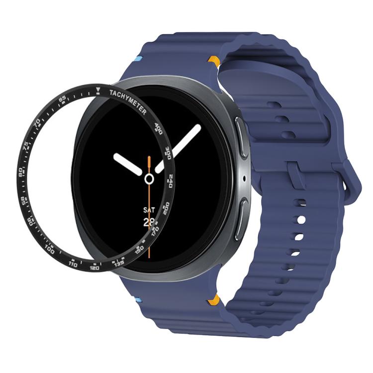 For Samsung Galaxy Watch8 40mm Speed Bezel and Wavy Grain Stitched Color Buckle Silicone Watch Band(Midnight Blue Black) - free shipping - PMC TechLife - Order now!