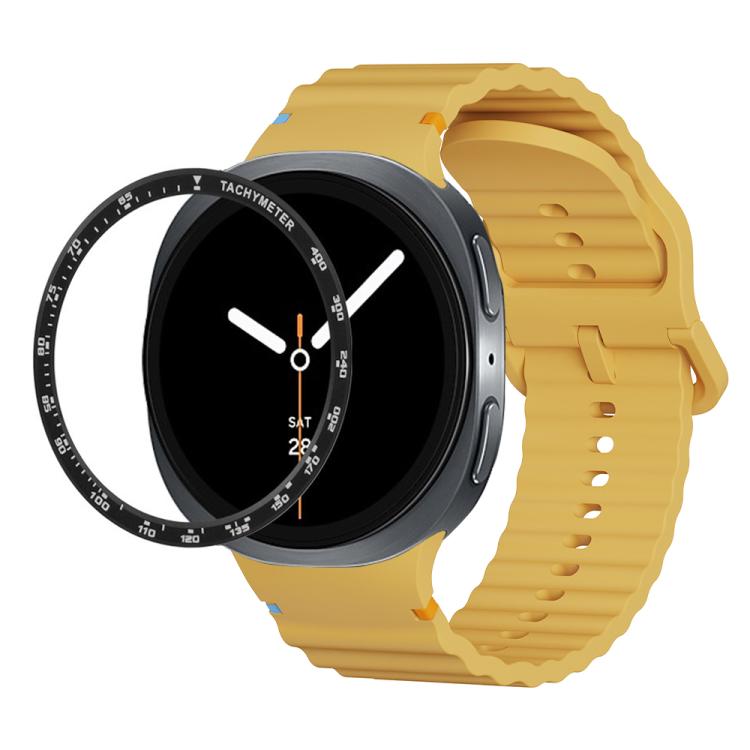 For Samsung Galaxy Watch8 40mm Speed Bezel and Wavy Grain Stitched Color Buckle Silicone Watch Band(Yellow Black) - free shipping - PMC TechLife - Order now!