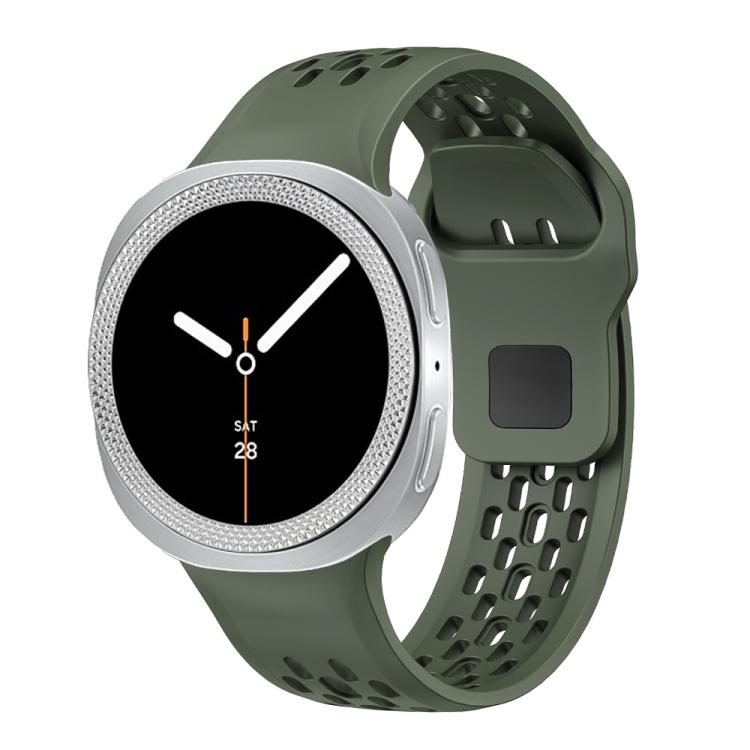 For Samsung Galaxy Watch8 44mm Rhombic Texture Bezel and Black Reverse Buckle Silicone Watch Band(Army Green Silver) - free shipping - PMC TechLife - Order now!