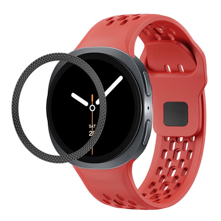 For Samsung Galaxy Watch8 44mm Rhombic Texture Bezel and Black Reverse Buckle Silicone Watch Band(Red Black) - free shipping - PMC TechLife - Order now!