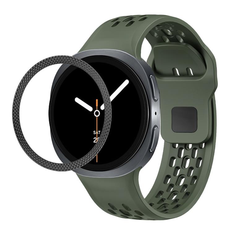 For Samsung Galaxy Watch8 44mm Rhombic Texture Bezel and Black Reverse Buckle Silicone Watch Band(Army Green Black) - free shipping - PMC TechLife - Order now!