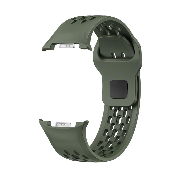 For Samsung Galaxy Watch8 40mm Rhombic Texture Bezel and Black Reverse Buckle Silicone Watch Band(Army Green Silver) - free shipping - PMC TechLife - Order now!