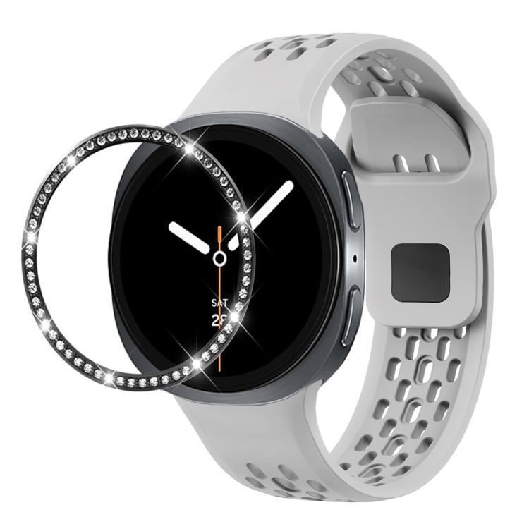 For Samsung Galaxy Watch8 44mm Diamond Bezel and Black Reverse Buckle Silicone Watch Band(Gray Black) - free shipping - PMC TechLife - Order now!