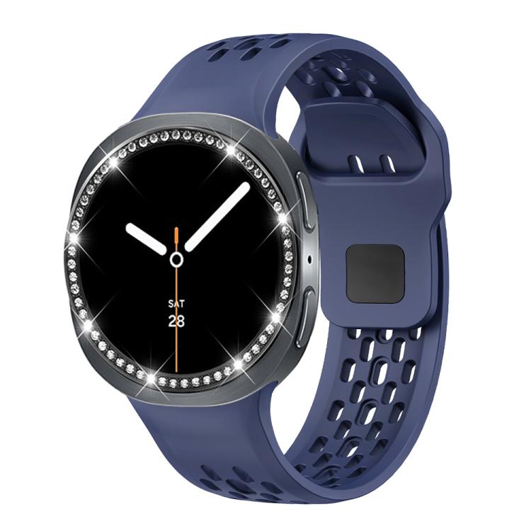 For Samsung Galaxy Watch8 44mm Diamond Bezel and Black Reverse Buckle Silicone Watch Band(Midnight Blue Black) - free shipping - PMC TechLife - Order now!
