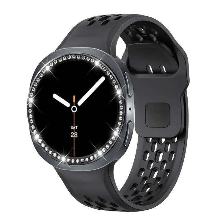 For Samsung Galaxy Watch8 40mm Diamond Bezel and Black Reverse Buckle Silicone Watch Band(Black Black) - free shipping - PMC TechLife - Order now!