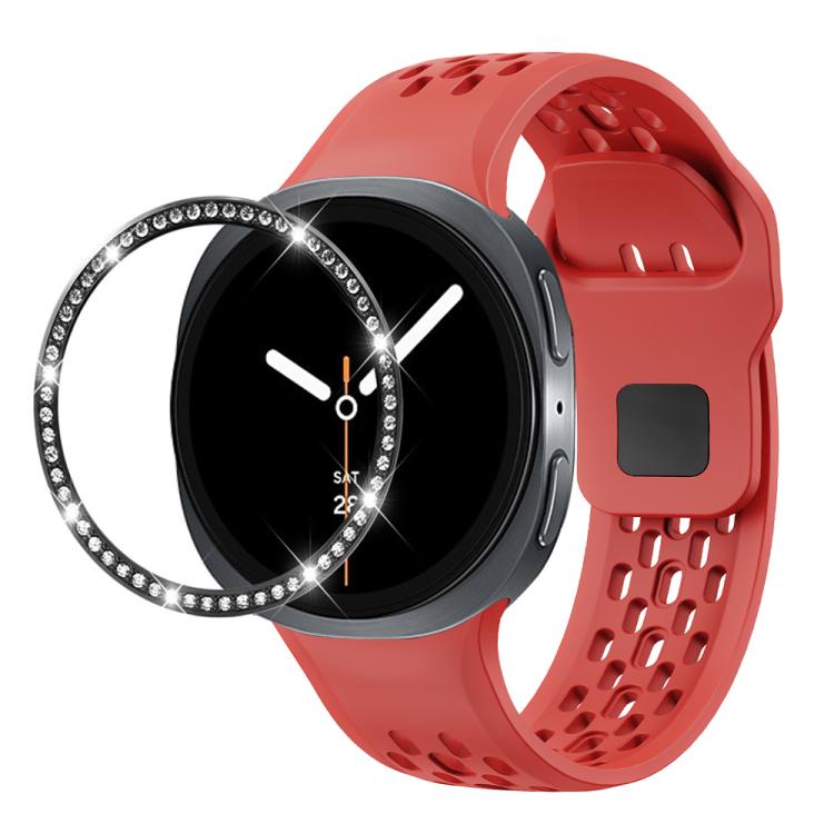 For Samsung Galaxy Watch8 40mm Diamond Bezel and Black Reverse Buckle Silicone Watch Band(Red Black) - free shipping - PMC TechLife - Order now!