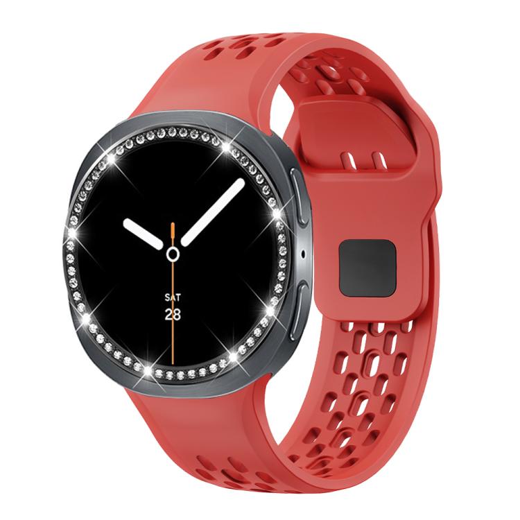 For Samsung Galaxy Watch8 40mm Diamond Bezel and Black Reverse Buckle Silicone Watch Band(Red Black) - free shipping - PMC TechLife - Order now!