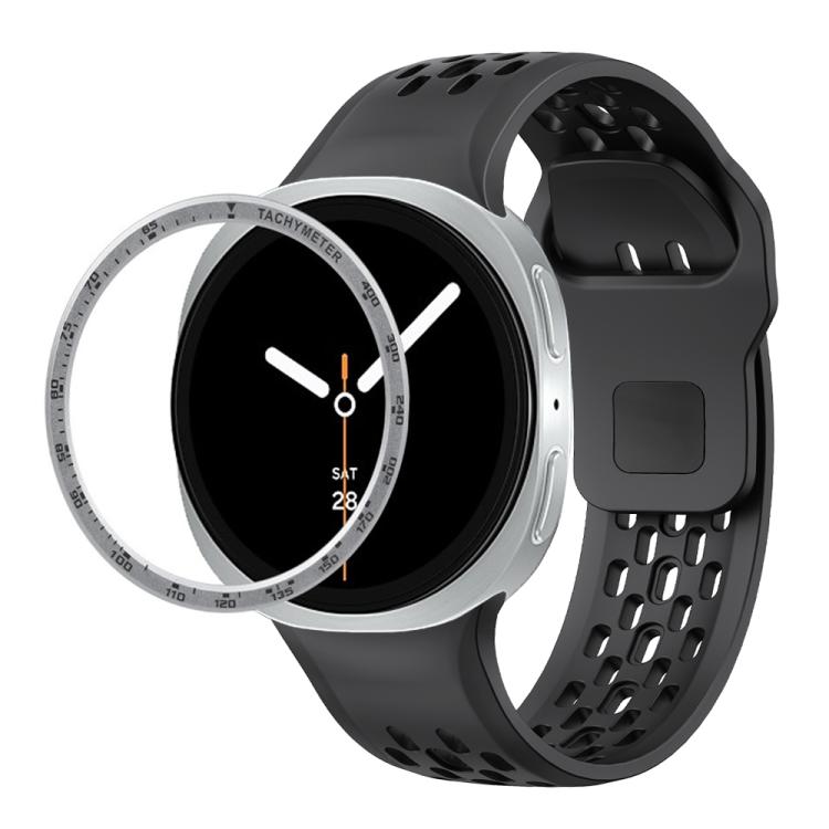 For Samsung Galaxy Watch8 44mm Speed Bezel and Black Reverse Buckle Silicone Watch Band(Black Silver) - free shipping - PMC TechLife - Order now!