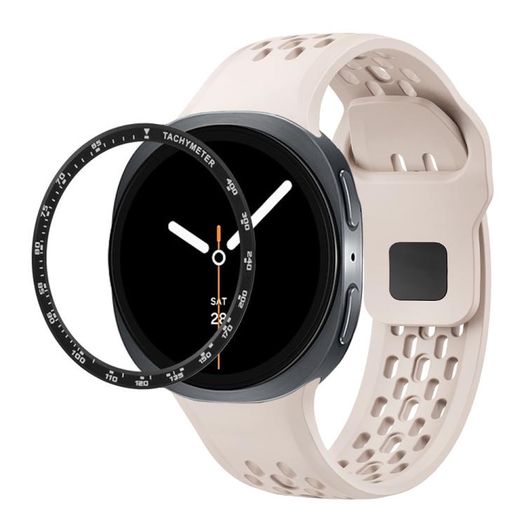 For Samsung Galaxy Watch8 44mm Speed Bezel and Black Reverse Buckle Silicone Watch Band(Starlight Black) - free shipping - PMC TechLife - Order now!