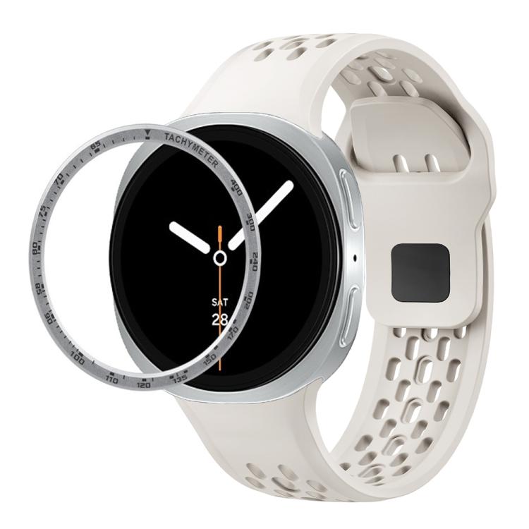 For Samsung Galaxy Watch8 40mm Speed Bezel and Black Reverse Buckle Silicone Watch Band(Beige Silver) - free shipping - PMC TechLife - Order now!