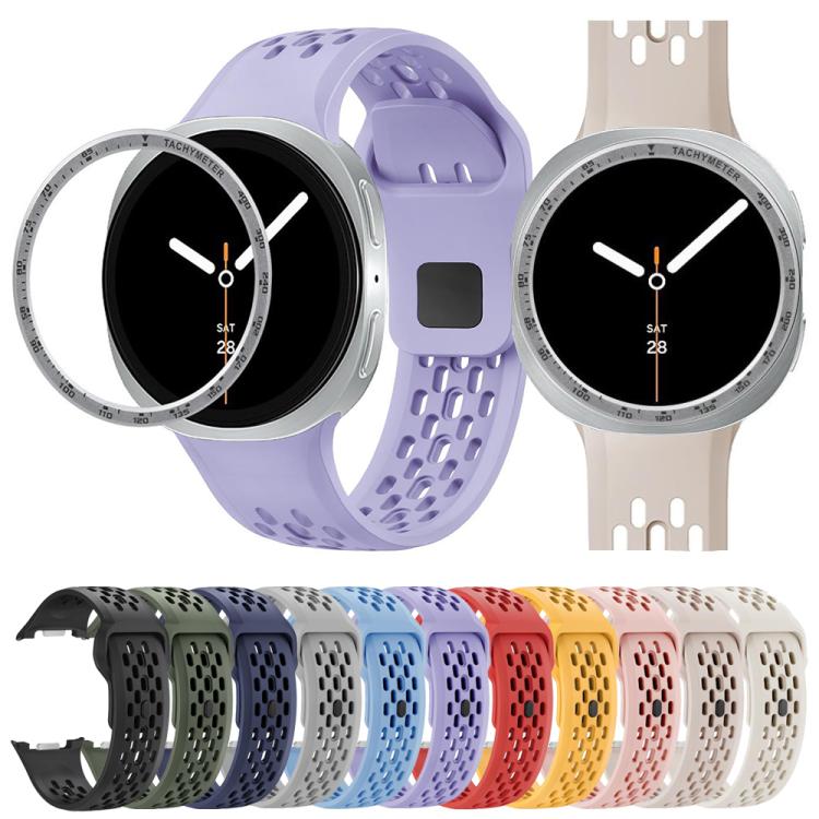For Samsung Galaxy Watch8 40mm Speed Bezel and Black Reverse Buckle Silicone Watch Band(Beige Silver) - free shipping - PMC TechLife - Order now!