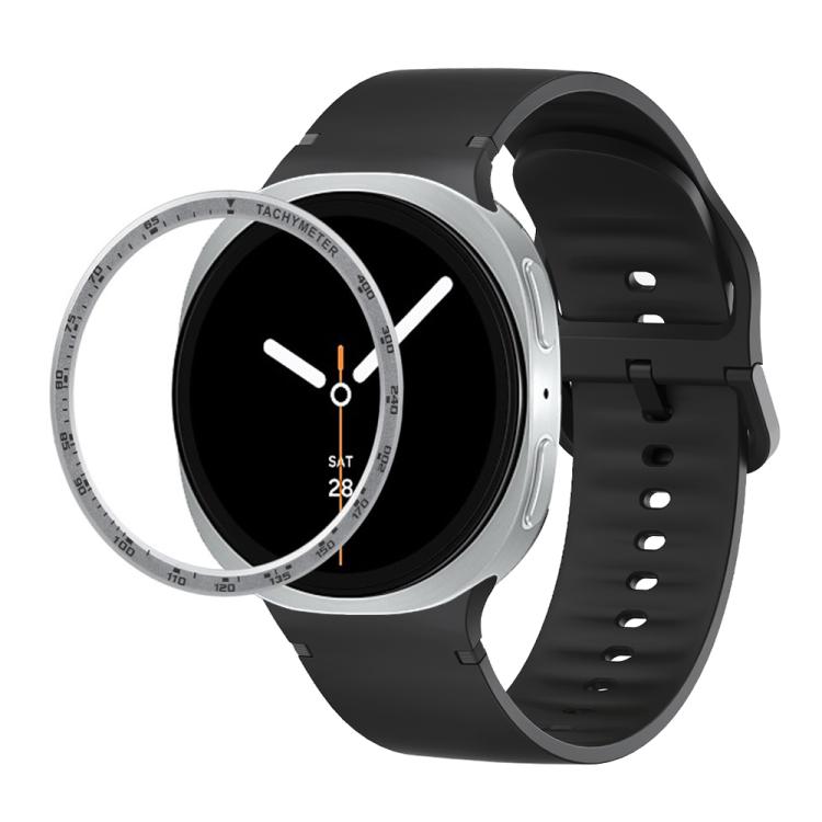For Samsung Galaxy Watch8 40mm Speed Bezel and Solid Color Stitched Silicone Watch Band(Black Silver) - free shipping - PMC TechLife - Order now!