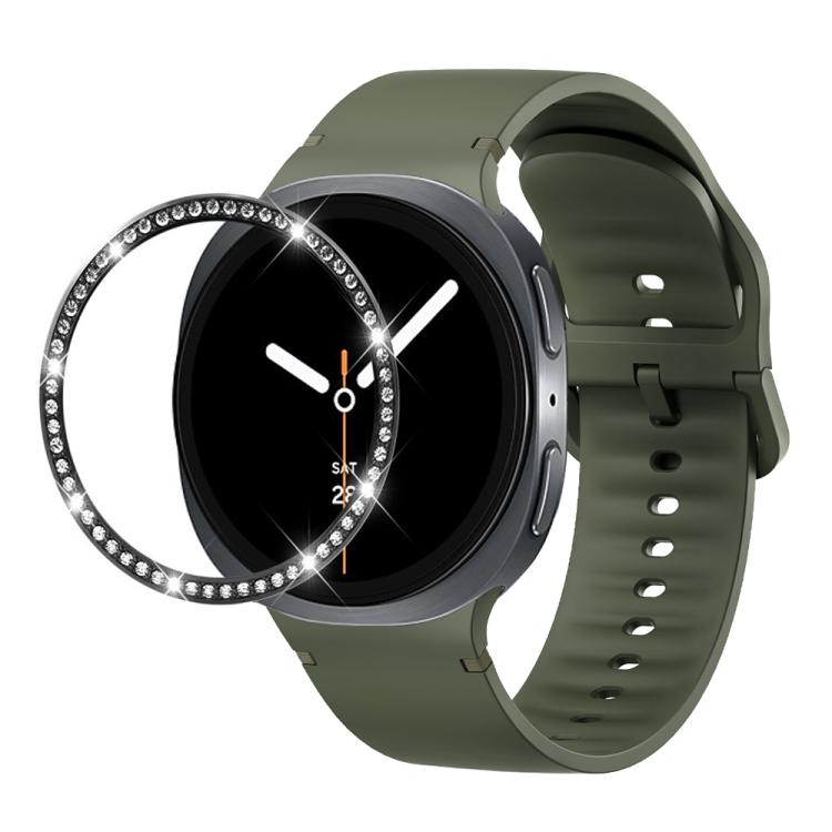 For Samsung Galaxy Watch8 44mm Diamond Bezel and Solid Color Stitched Silicone Watch Band(Army Green Black) - free shipping - PMC TechLife - Order now!