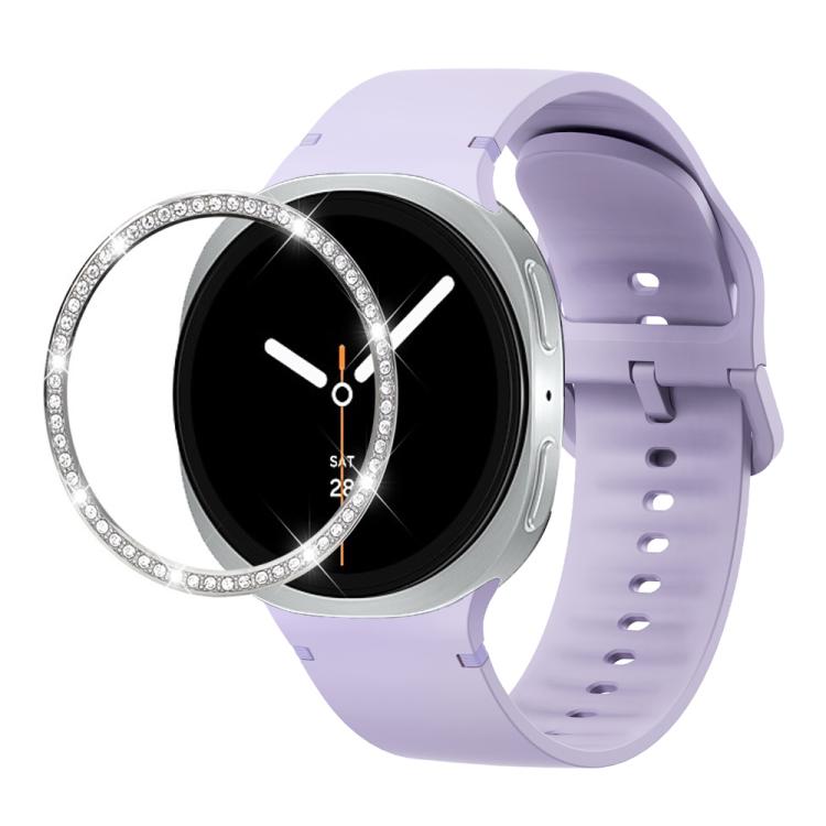 For Samsung Galaxy Watch8 40mm Diamond Bezel and Solid Color Stitched Silicone Watch Band(Official Purple Silver) - free shipping - PMC TechLife - Order now!