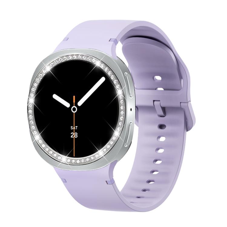 For Samsung Galaxy Watch8 40mm Diamond Bezel and Solid Color Stitched Silicone Watch Band(Official Purple Silver) - free shipping - PMC TechLife - Order now!