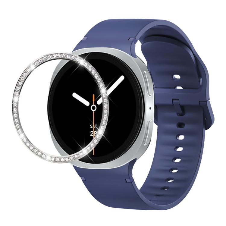 For Samsung Galaxy Watch8 40mm Diamond Bezel and Solid Color Stitched Silicone Watch Band(Midnight Blue Silver) - free shipping - PMC TechLife - Order now!