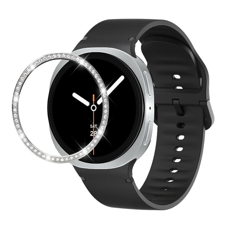 For Samsung Galaxy Watch8 40mm Diamond Bezel and Solid Color Stitched Silicone Watch Band(Black Silver) - free shipping - PMC TechLife - Order now!