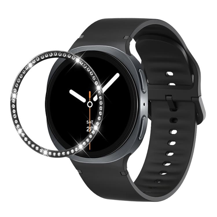 For Samsung Galaxy Watch8 40mm Diamond Bezel and Solid Color Stitched Silicone Watch Band(Black Black) - free shipping - PMC TechLife - Order now!