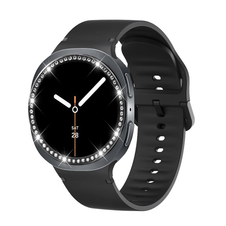 For Samsung Galaxy Watch8 40mm Diamond Bezel and Solid Color Stitched Silicone Watch Band(Black Black) - free shipping - PMC TechLife - Order now!