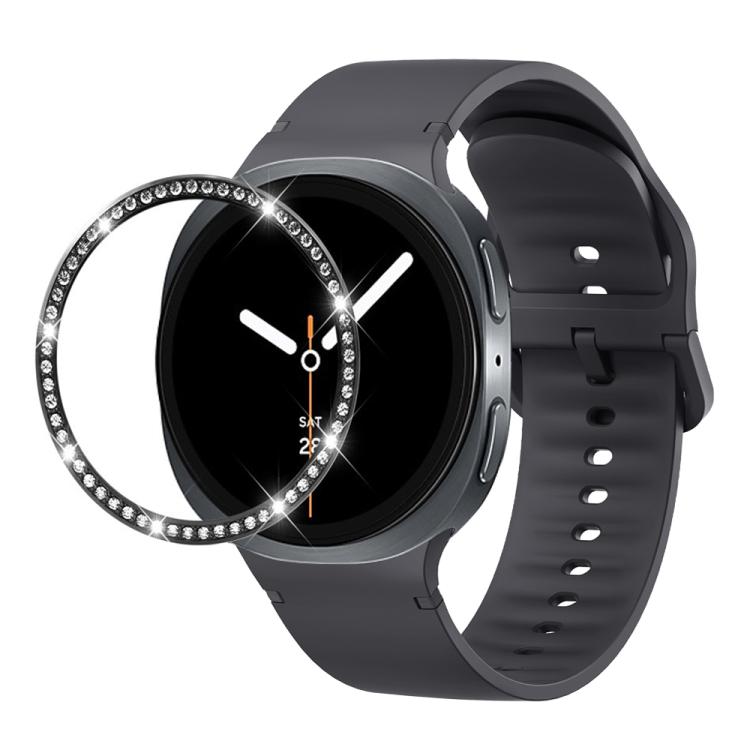 For Samsung Galaxy Watch8 40mm Diamond Bezel and Solid Color Stitched Silicone Watch Band(Dark Gray Black) - free shipping - PMC TechLife - Order now!