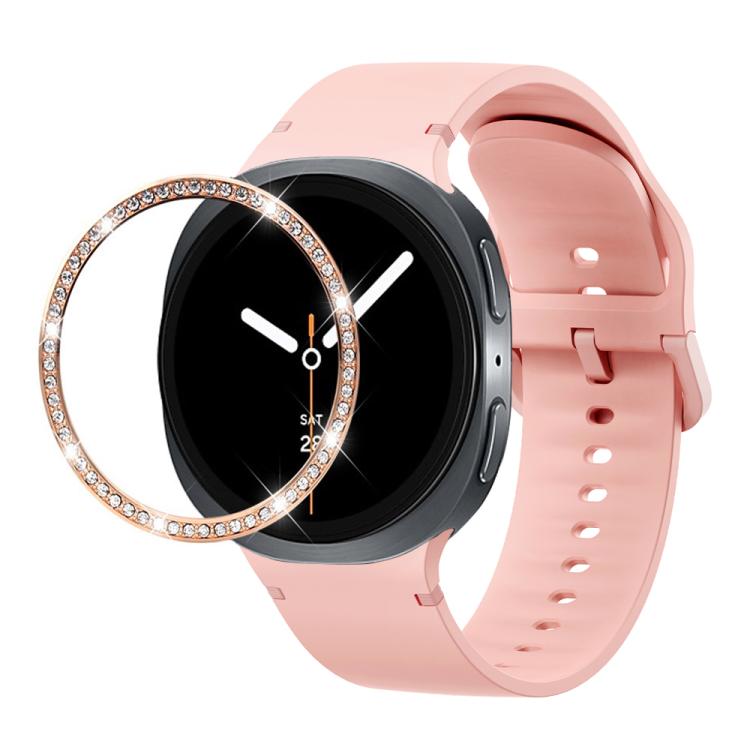 For Samsung Galaxy Watch8 40mm Diamond Bezel and Solid Color Stitched Silicone Watch Band(Pink Rose Gold) - free shipping - PMC TechLife - Order now!