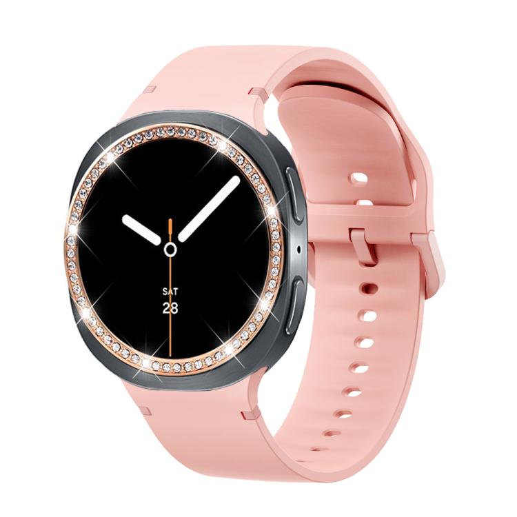 For Samsung Galaxy Watch8 40mm Diamond Bezel and Solid Color Stitched Silicone Watch Band(Pink Rose Gold) - free shipping - PMC TechLife - Order now!