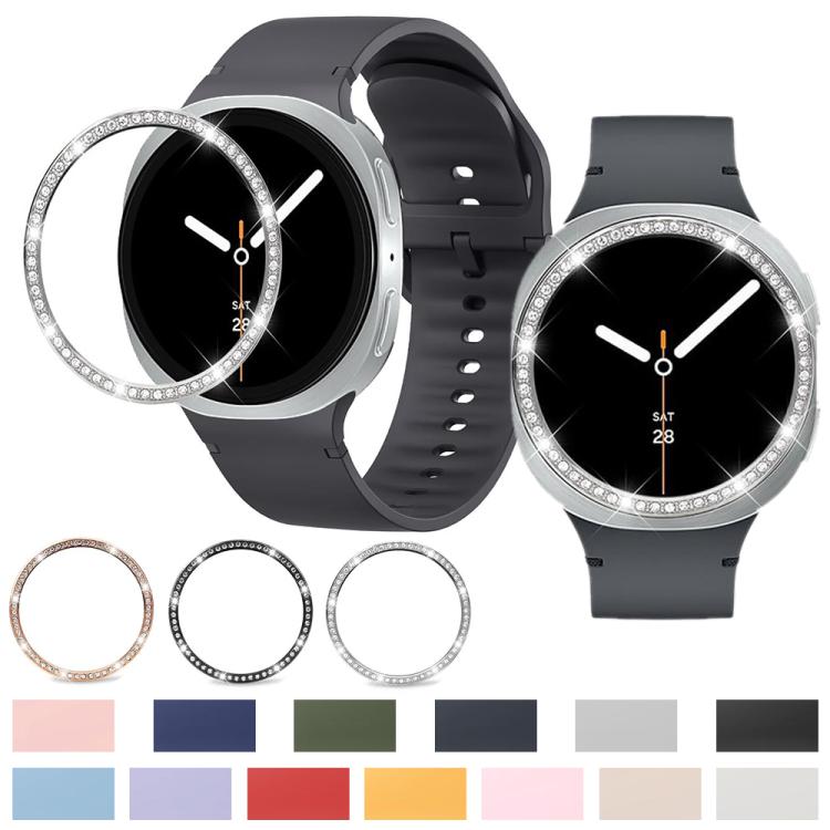 For Samsung Galaxy Watch8 40mm Diamond Bezel and Solid Color Stitched Silicone Watch Band(Pink Rose Gold) - free shipping - PMC TechLife - Order now!
