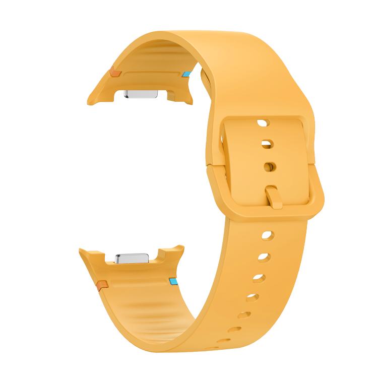 For Samsung Galaxy Watch8 44mm Rhombic Texture Bezel and Solid Color Stitched Silicone Watch Band(Official Yellow Silver) - free shipping - PMC TechLife - Order now!
