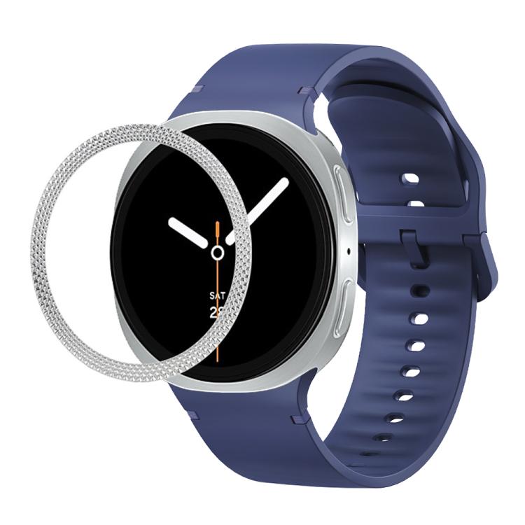 For Samsung Galaxy Watch8 44mm Rhombic Texture Bezel and Solid Color Stitched Silicone Watch Band(Midnight Blue Silver) - free shipping - PMC TechLife - Order now!