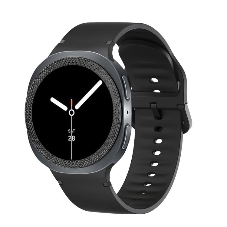 For Samsung Galaxy Watch8 44mm Rhombic Texture Bezel and Solid Color Stitched Silicone Watch Band(Black Black) - free shipping - PMC TechLife - Order now!