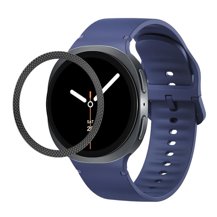 For Samsung Galaxy Watch8 44mm Rhombic Texture Bezel and Solid Color Stitched Silicone Watch Band(Midnight Blue Black) - free shipping - PMC TechLife - Order now!