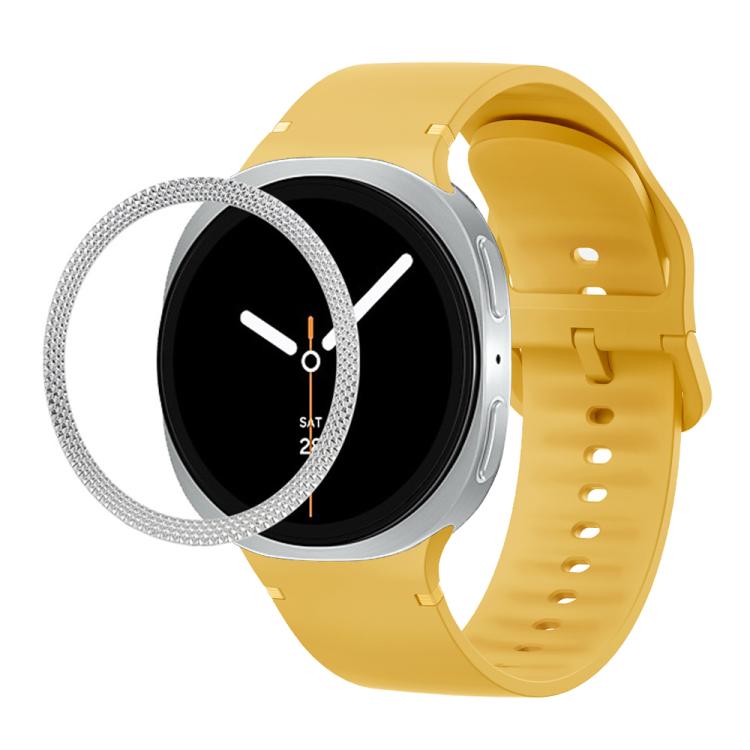 For Samsung Galaxy Watch8 40mm Rhombic Texture Bezel and Solid Color Stitched Silicone Watch Band(Official Yellow Silver) - free shipping - PMC TechLife - Order now!