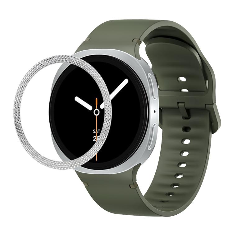 For Samsung Galaxy Watch8 40mm Rhombic Texture Bezel and Solid Color Stitched Silicone Watch Band(Army Green Silver) - free shipping - PMC TechLife - Order now!