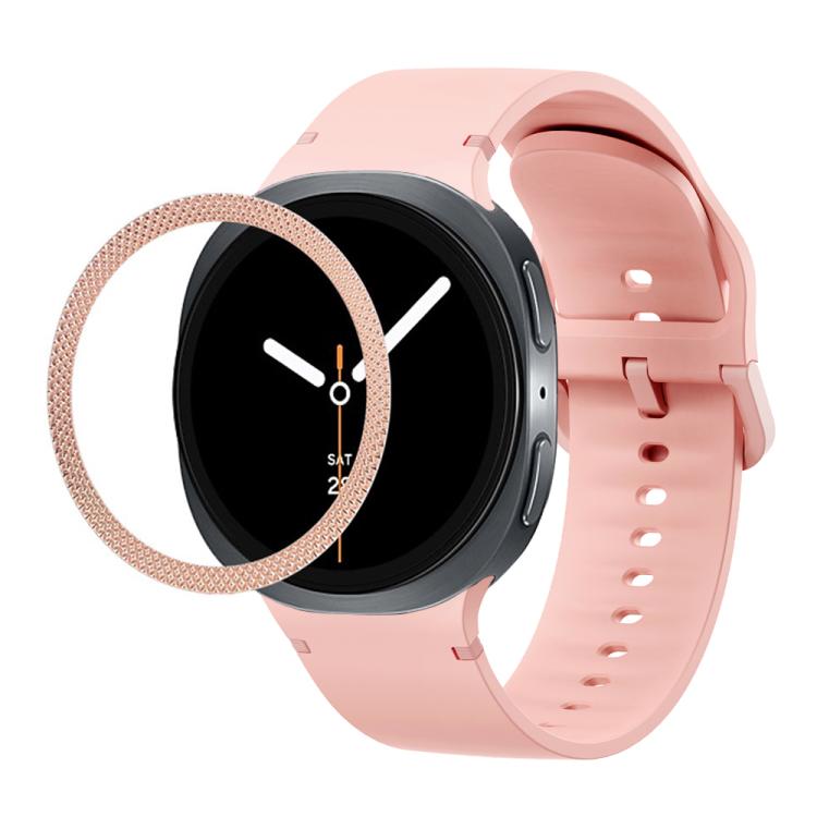 For Samsung Galaxy Watch8 40mm Rhombic Texture Bezel and Solid Color Stitched Silicone Watch Band(Pink Rose Gold) - free shipping - PMC TechLife - Order now!