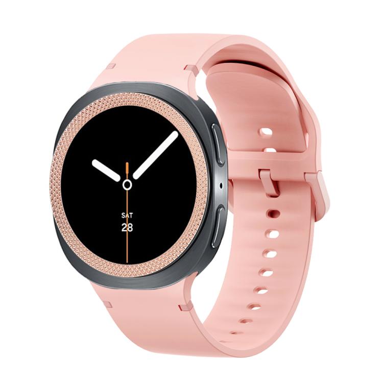 For Samsung Galaxy Watch8 40mm Rhombic Texture Bezel and Solid Color Stitched Silicone Watch Band(Pink Rose Gold) - free shipping - PMC TechLife - Order now!