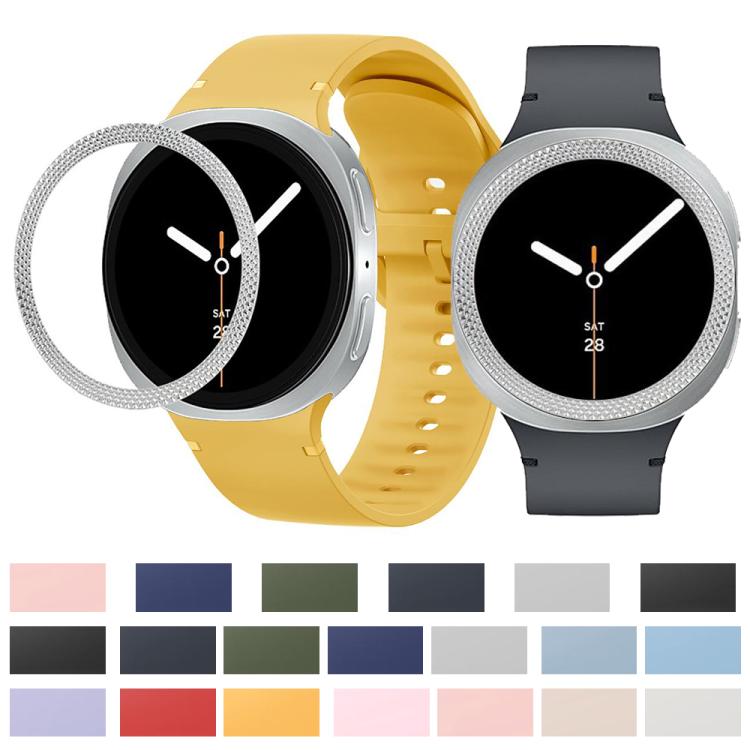 For Samsung Galaxy Watch8 44mm Rhombic Texture Bezel and Solid Color Stitched Silicone Watch Band(Pink Silver) - free shipping - PMC TechLife - Order now!