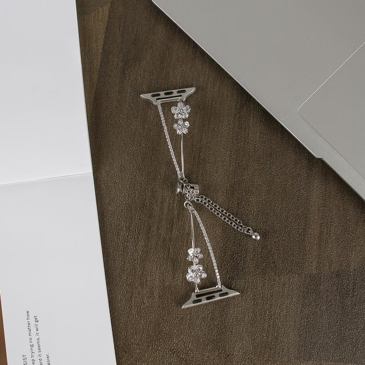 For Apple Watch 42mm / 41mm / 40mm / 38mm Copper-Inlaid Zircon 5-petal Flower Bracelet Watch Band(Silver) - free shipping - PMC TechLife - Order now!