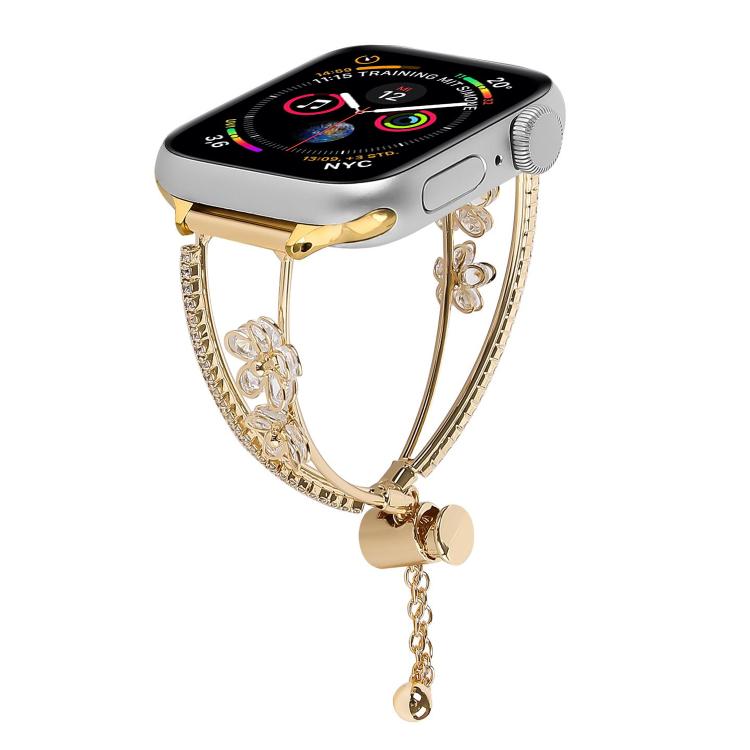 For Apple Watch 42mm / 41mm / 40mm / 38mm Copper-Inlaid Zircon 5-petal Flower Bracelet Watch Band(Gold) - free shipping - PMC TechLife - Order now!