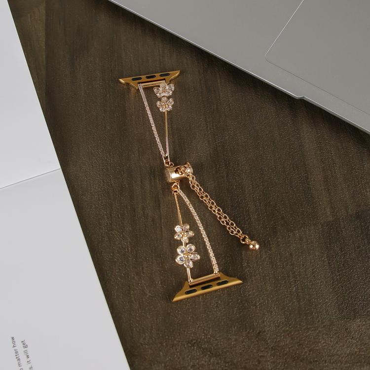 For Apple Watch 42mm / 41mm / 40mm / 38mm Copper-Inlaid Zircon 5-petal Flower Bracelet Watch Band(Rose Gold) - free shipping - PMC TechLife - Order now!