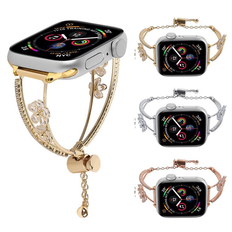 For Apple Watch 46mm / 49mm / 45mm / 44mm Copper-Inlaid Zircon 5-petal Flower Bracelet Watch Band(Rose Gold) - free shipping - PMC TechLife - Order now!